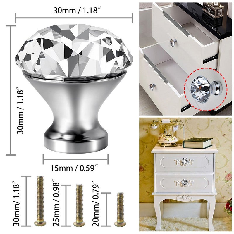 Roybens 30mm Kitchen Cabinet Knobs Drawer Pull Handle Hardware, Crystal Clear Glass Round Diamond Shape Dresser Closet Bi-fold Door Bathroom Cupboard Desk Nightstand Furniture Decorative Drawer Knobs ï¼ˆ12PCSï¼‰ - Image 2
